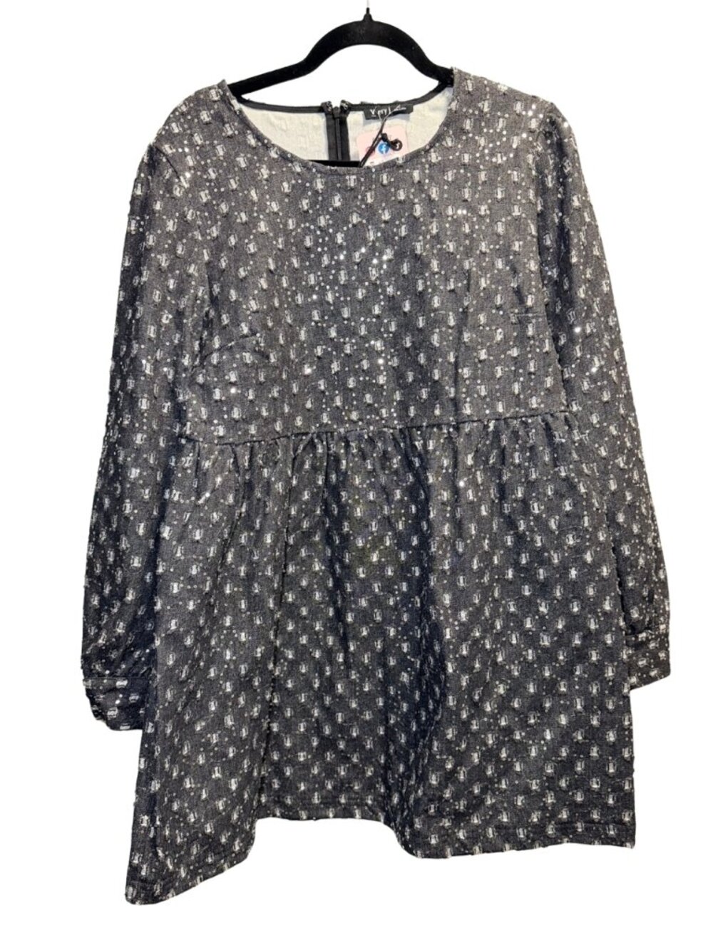 NWT Very J Gray Sequin Long Sleeve Mini Dress L